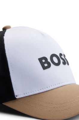 Kids' logo cap in cotton and mesh, White