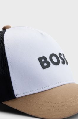 Kids' logo cap in cotton and mesh, White