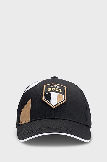Kids' cap with colour-blocking and embroidered logo badge, Black