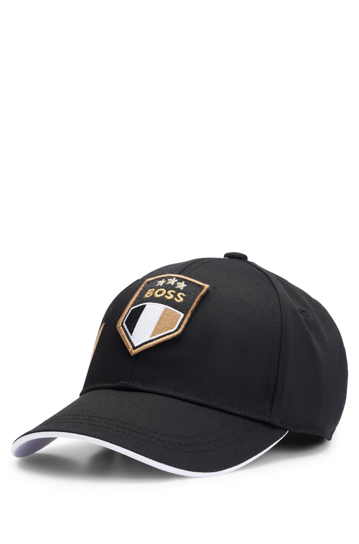 Kids' cap with colour-blocking and embroidered logo badge, Black