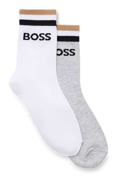 Two-pack of kids' socks with logo and stripes, White