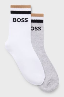 Two-pack of kids' socks with logo and stripes, White