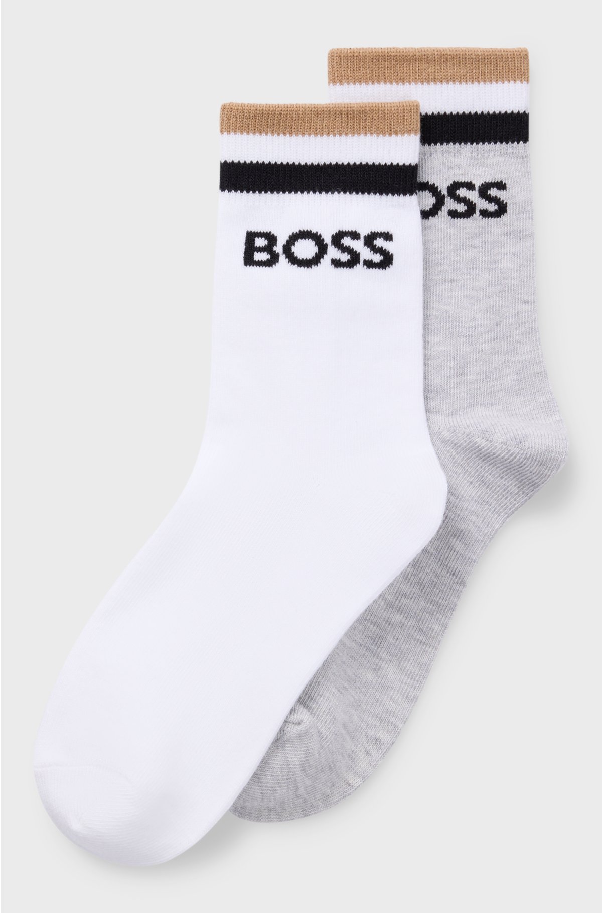 Two-pack of kids' socks with logo and stripes, White