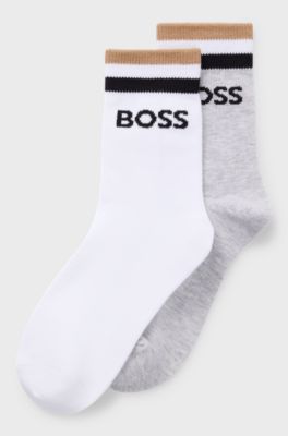 Two-pack of kids' socks with logo and stripes, White
