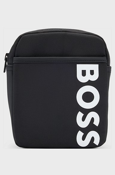 Kids' canvas messenger bag with vertical logo, Black