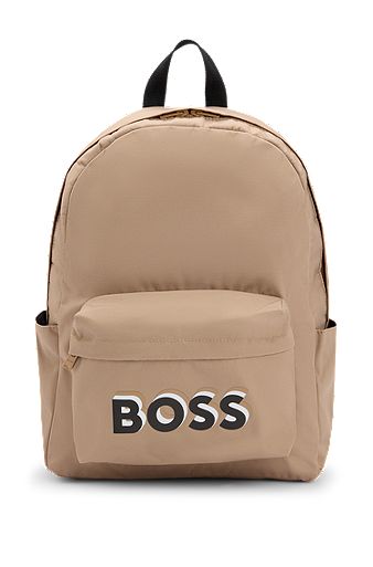 Kids' canvas backpack with logo print, Brown