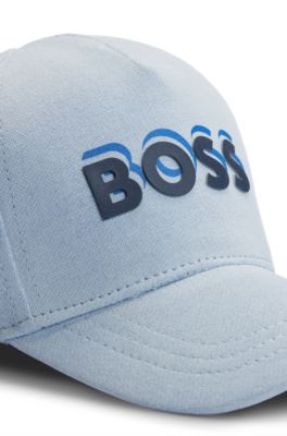 Cappellino per bambini in denim con logo stampato, Celeste
