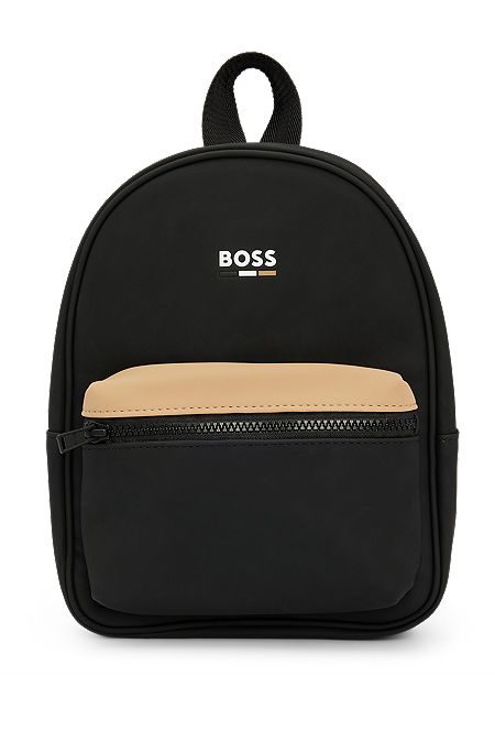 Kids' rubber-coated backpack with logo print, Black