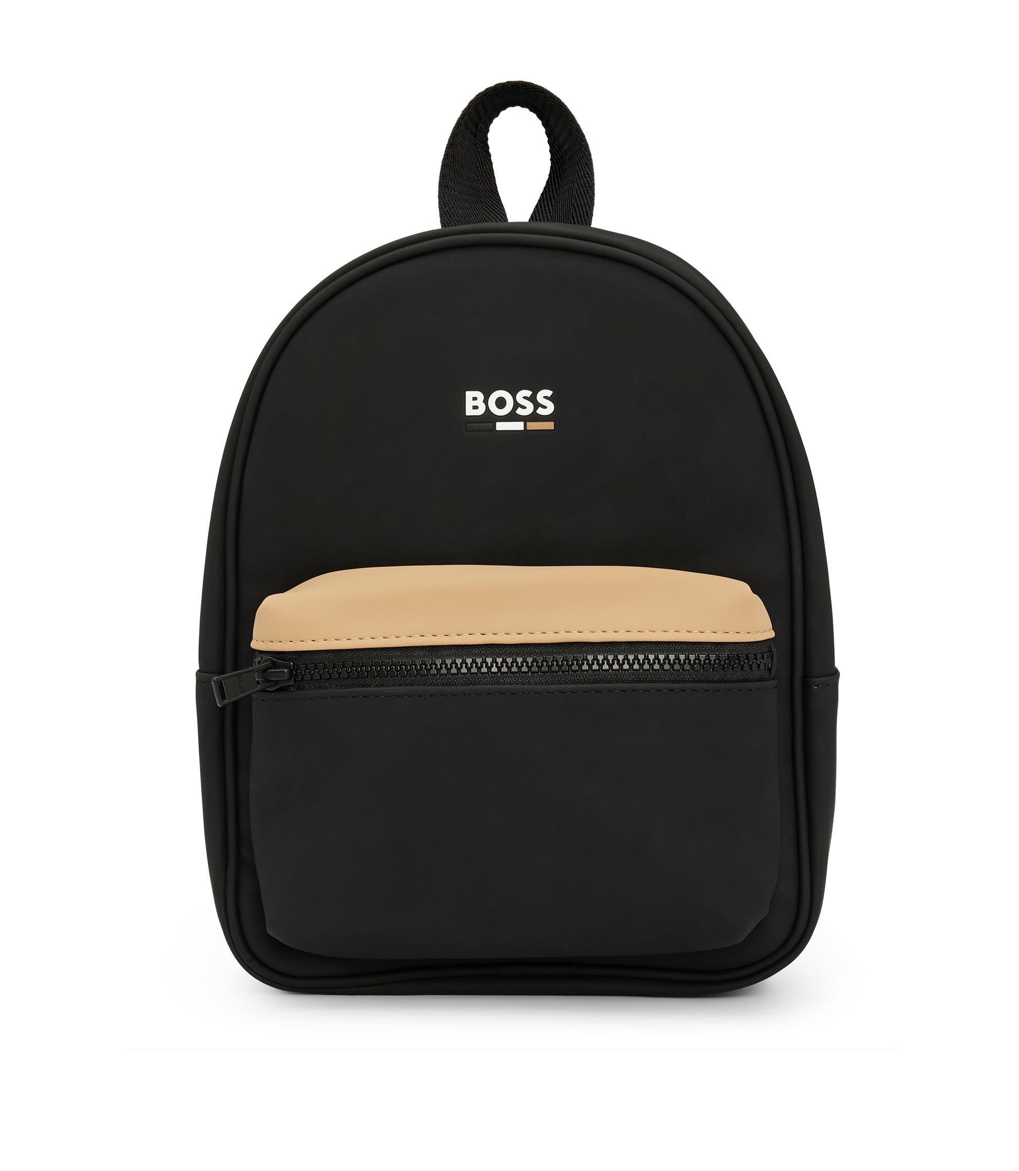 BOSS - Kids' rubber-coated backpack with logo print - Black