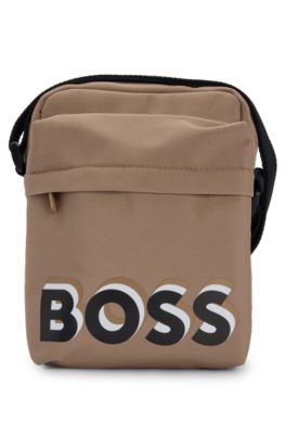 BOSS - Kids' canvas messenger bag with logo print - Brown