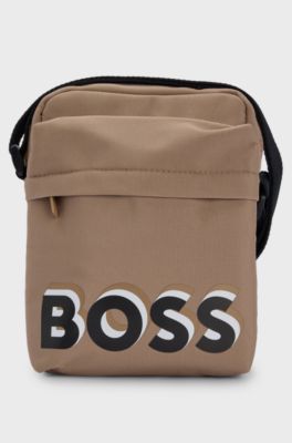 Kids' canvas messenger bag with logo print, Brown