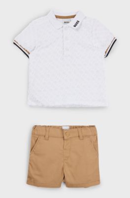 Gift-boxed polo shirt and shorts set for babies, Patterned
