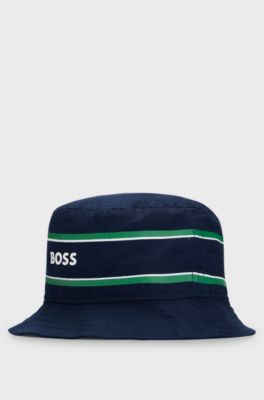Kids' cotton-twill bucket hat with stripes and logo, Dark Blue