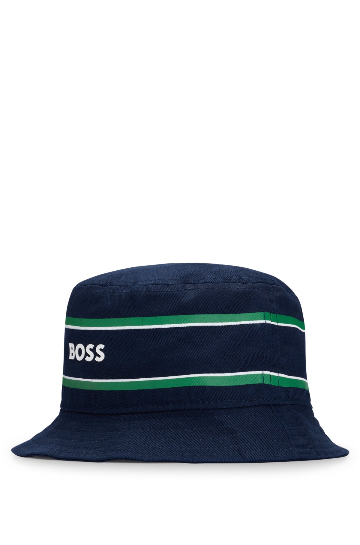 Kids' cotton-twill bucket hat with stripes and logo, Dark Blue
