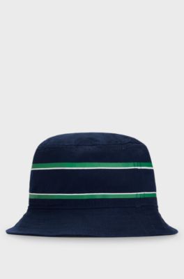 Kids' cotton-twill bucket hat with stripes and logo, Dark Blue