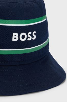 Kids' cotton-twill bucket hat with stripes and logo, Dark Blue