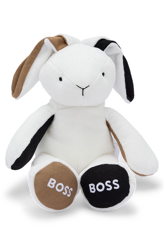 Branded faux-fur cuddly bunny for babies, White