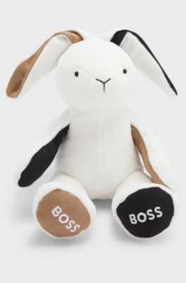 Branded faux-fur cuddly bunny for babies, White