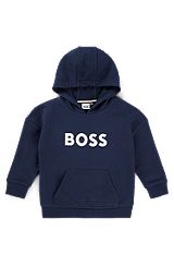 Kids' loose-fit hoodie with contrast logo, Dark Blue