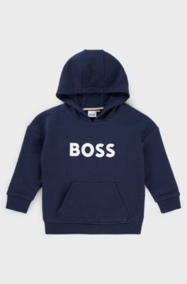 Kids' loose-fit hoodie with contrast logo, Dark Blue