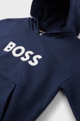 Kids' loose-fit hoodie with contrast logo, Dark Blue