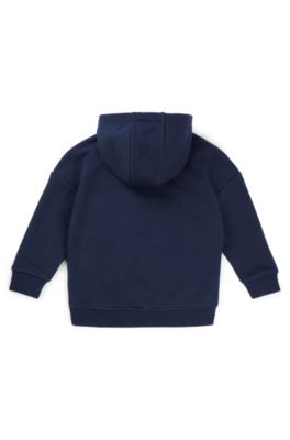 Felpa con cappuccio con fit morbido per bambini con logo a contrasto, Blu scuro