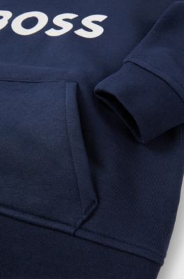 Kids' loose-fit hoodie with contrast logo, Dark Blue
