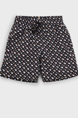 Kids' monogram swim shorts in quick-drying fabric, Black