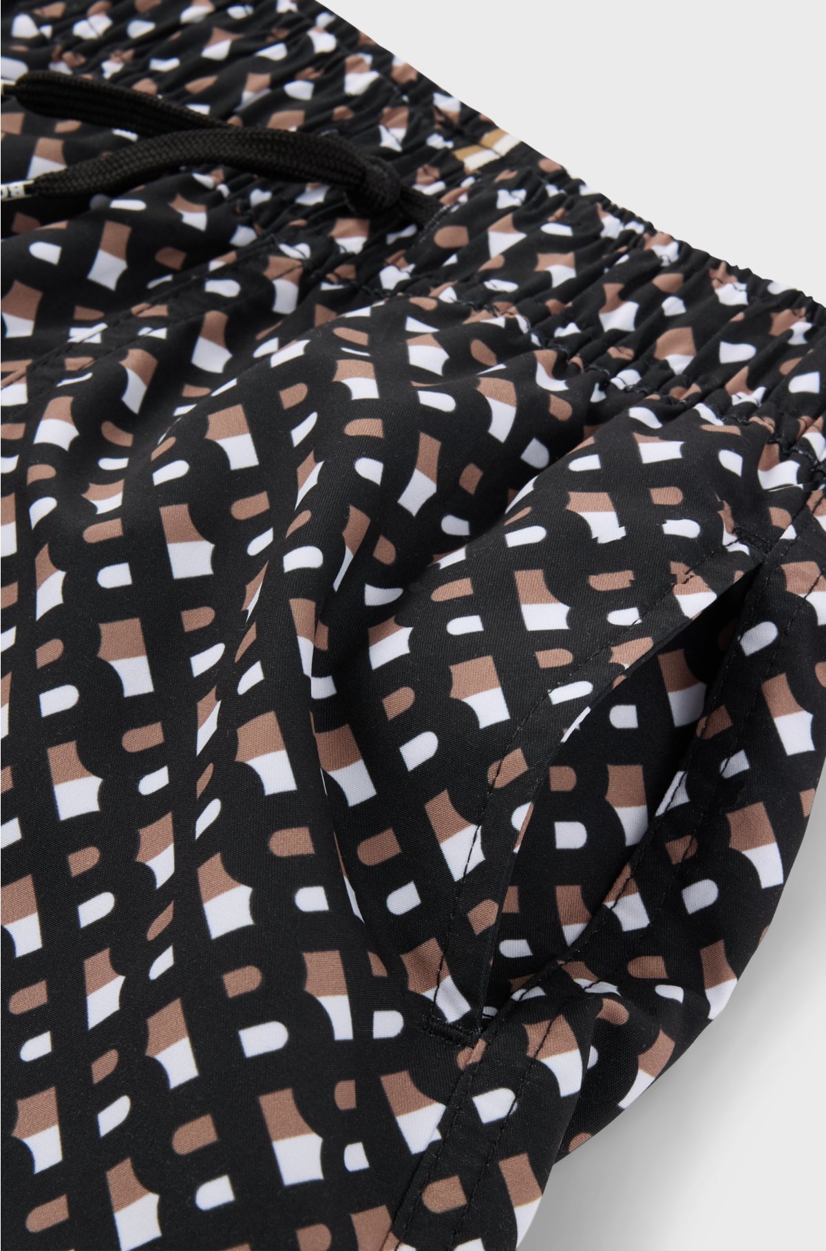 Kids' monogram swim shorts in quick-drying fabric, Black
