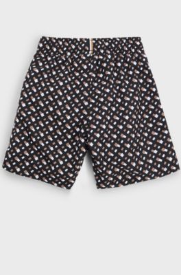 Kids' monogram swim shorts in quick-drying fabric, Black