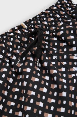 Kids' monogram swim shorts in quick-drying fabric, Black