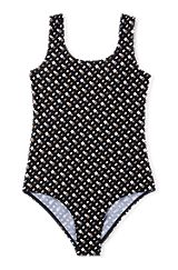 Kids' low-back swimsuit with all-over monograms, Black
