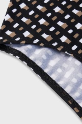 Costume da bagno scollato dietro per bambine con monogrammi all-over, Nero