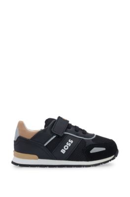 BOSS Kids mixed material trainers with logo details Black