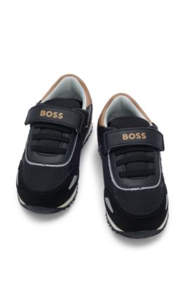 Kindersneakers van diverse materialen met logodetails, Zwart