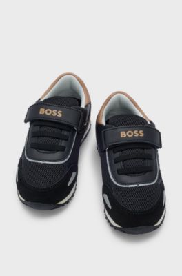 Kids' mixed-material trainers with logo details, Black