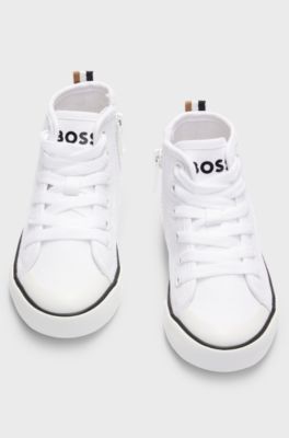 Kids' high-top trainers in canvas with logo print, White