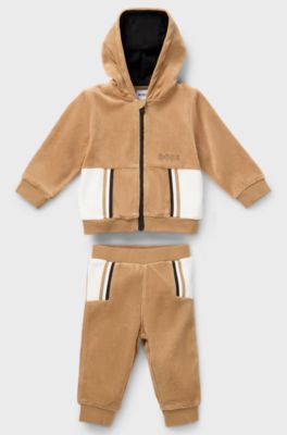 Gift-boxed cotton-blend tracksuit for babies, Brown