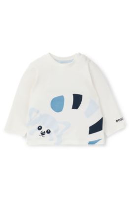 Maglia per neonati in cotone elasticizzato con grafica con panda rosso, Bianco