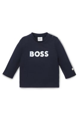 ベビー ロングスリーブTシャツ コットン ロゴプリント, ダークブルー