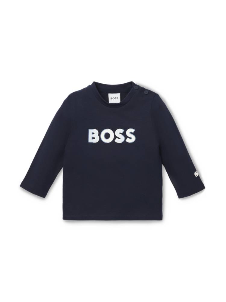 Artikel klicken und genauer betrachten! - BOSS Longsleeve für Babys aus besonders softer Baumwolle. Das zeitgemäße Oberteil ist mit einem Logo und einem Double-B-Monogramm versehen. | im Online Shop kaufen