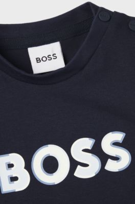 Baby long-sleeved T-shirt in cotton with logo print, Dark Blue