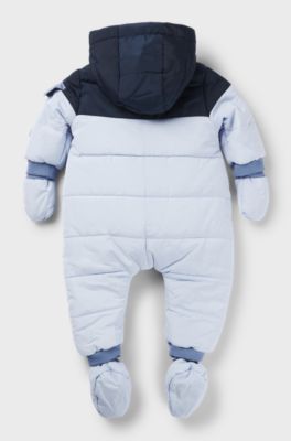 Baby snowsuit with faux-fur lining and logo details, Light Blue