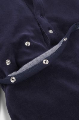 Baby logo-print sleepsuit in cotton-blend velvet, Dark Blue