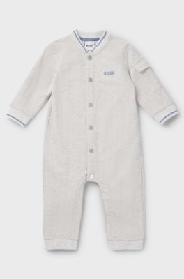 Baby stretch-cotton all-in-one with herringbone print, Grey