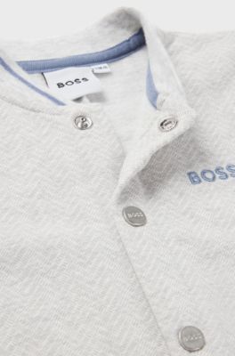 Baby stretch-cotton all-in-one with herringbone print, Grey