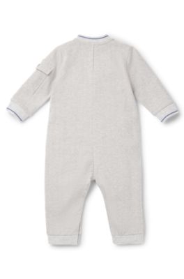 Baby stretch-cotton all-in-one with herringbone print, Grey