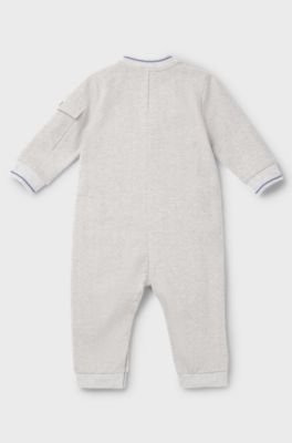 Baby stretch-cotton all-in-one with herringbone print, Grey