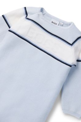 Baby all-in-one with stripes and logo, Light Blue