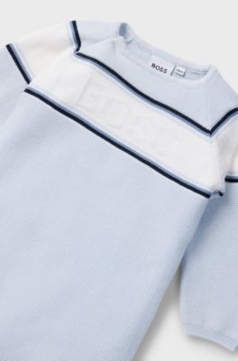 Baby all-in-one with stripes and logo, Light Blue